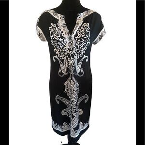 Carole Little vintage midi dress black/ white medallion print size 6